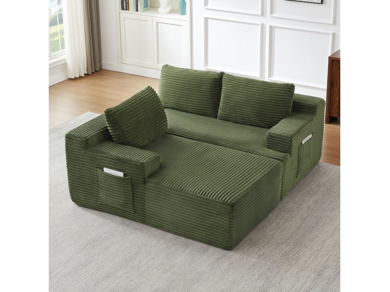  Canapé d’angle modulable convertible 4 places 238x152x66 cm en velours côtelé vert  - Conforama D