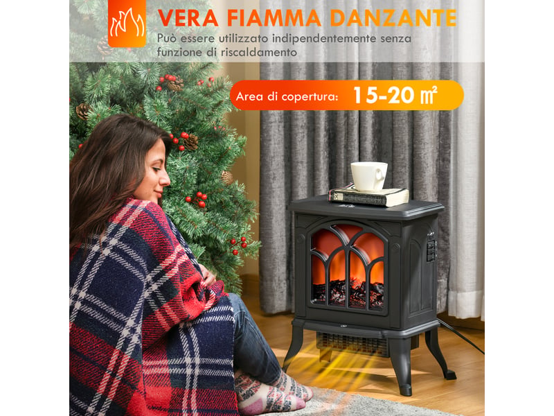  Cheminée électrique à 2 niveaux de puissance (7501500 w), effet flamme, surface de chauffe : 15-20 m², noire  - Conforama D
