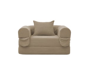 Fauteuil convertible lit 1 place, canapé lit compact avec rangement intégré, revêtement côtelé marron, idéal salon ou chambre