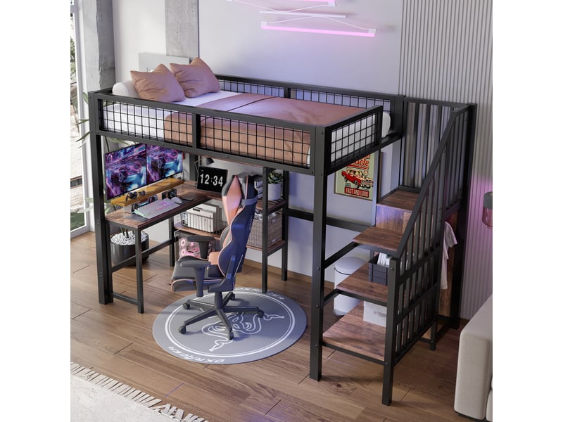  Lit superposé en mdf et métal noir et brun 90x200 cm  - Conforama D