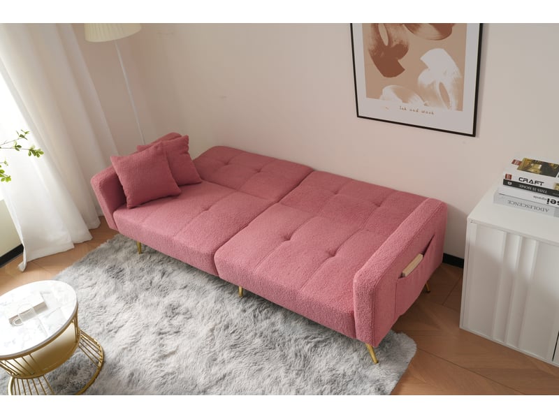 Canapé convertible droit 2 places moderne - avec rangement et confort mousse - sherpa rose - Conforama C