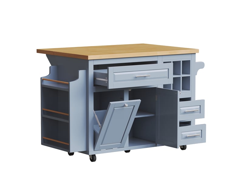 Desserte de cuisine,143x75x91 cm,avec plan de travail pliant,mdf,bleu - Conforama D