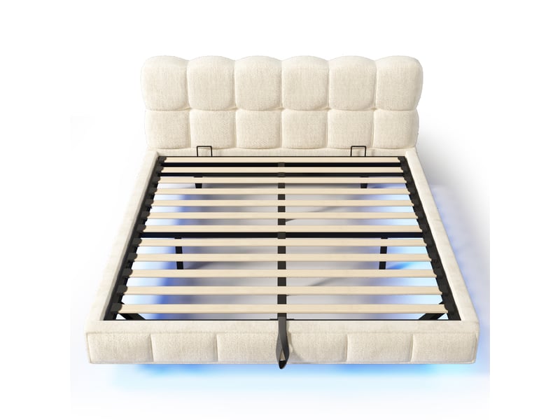 Lit coffre bubble en chenille beige 140x190 cm avec led, usb et type-c Fay Lum - Conforama R