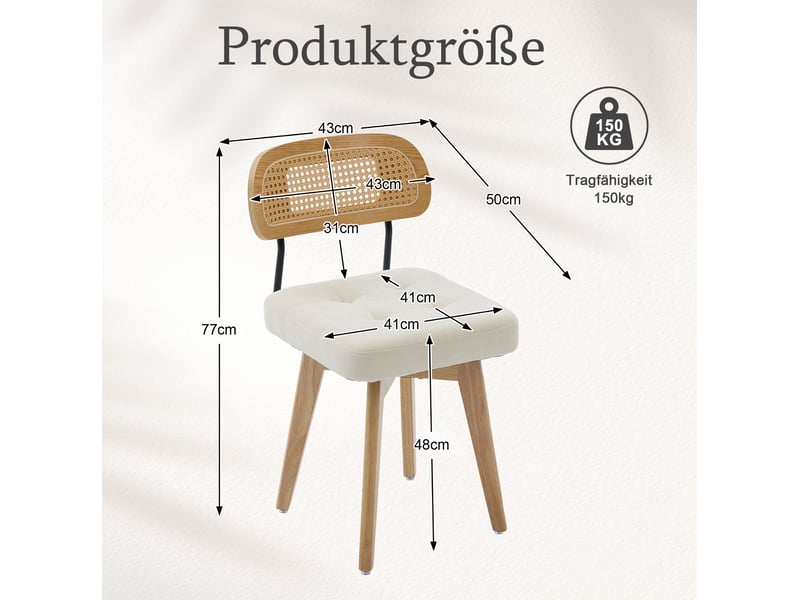  Lot de 2 chaises pivotantes 360° 43x50x77 cm – beige – dossier en rotin tressé et chenille rembourrée  - Conforama C