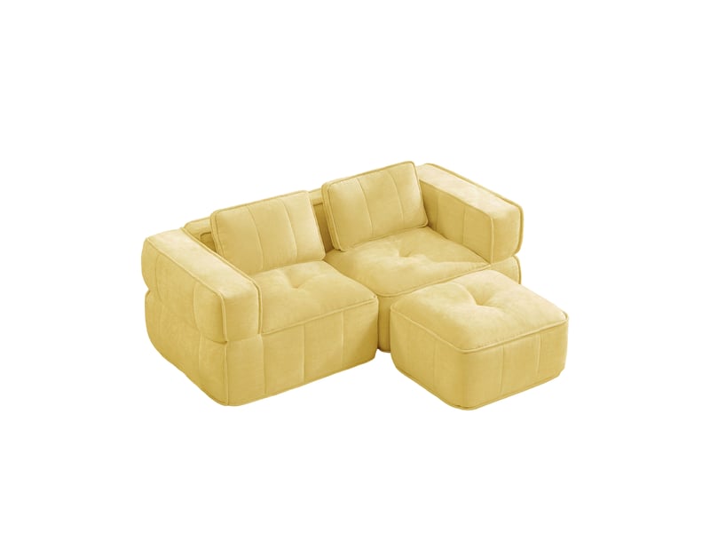  Canapé modulable d'angle en l,2 places avec 1 pouf,198x162x67cm,canapé à compression sans montage, mousse haute densité 32d,assise profonde,jaune  - Conforama A