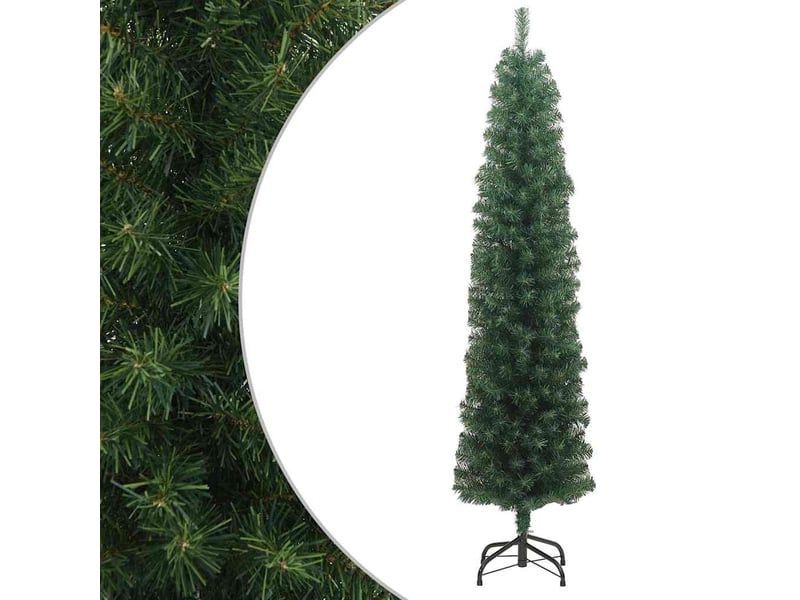  Sapin de noël artificiel, arbre de noël mince avec support vert 210 cm pvc shl9870  - Conforama B