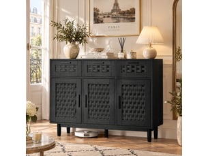 Buffet cuisine rangement, commode rangement avec 3 tiroirs et 3 porte, buffet noir et bois, style cottage, meuble salle a manger 108x40x80 cm