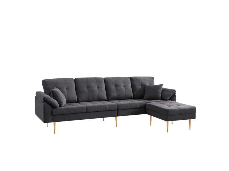  Canapé 4 places en velours côtelé avec pouf modulable 250 cm evryae  - Conforama A