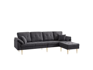 Canapé 4 places en velours côtelé avec pouf modulable 250 cm evryae