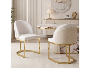 Lot de 2 chaises de salle à manger 52x59x85 cm en chenille beige et doré
