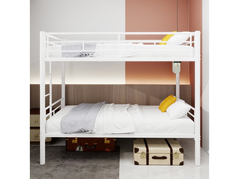  Lit superposé métal blanc 90x190 - transformable en 2 lits - garde-corps sécurisé - rangement pratique  - Conforama W