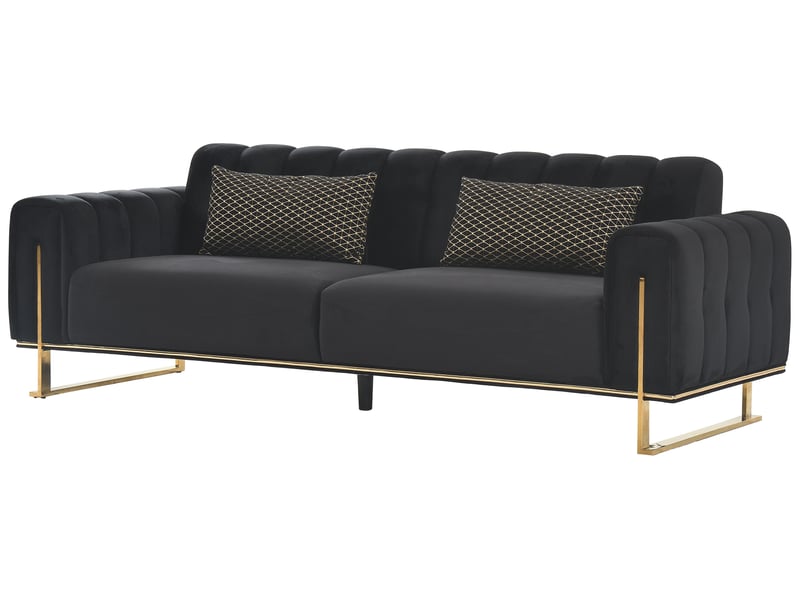  Canape droit fixe noir 3 places  - Conforama C