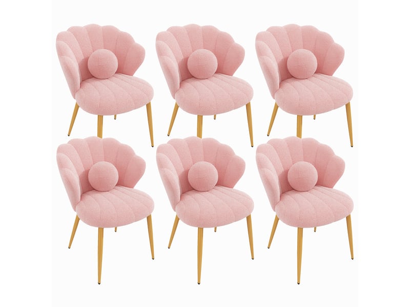  Lot de 6 chaises – rembourrées – pieds en métal doré – rose  - Conforama A