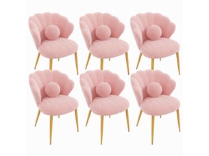 Lot de 6 chaises – rembourrées – pieds en métal doré – rose