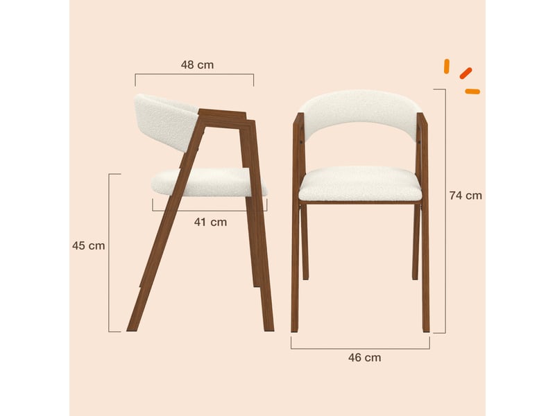  Lot de 6 chaises camille en métal effet noyer et tissu bouclette avec accoudoirs  - Conforama D