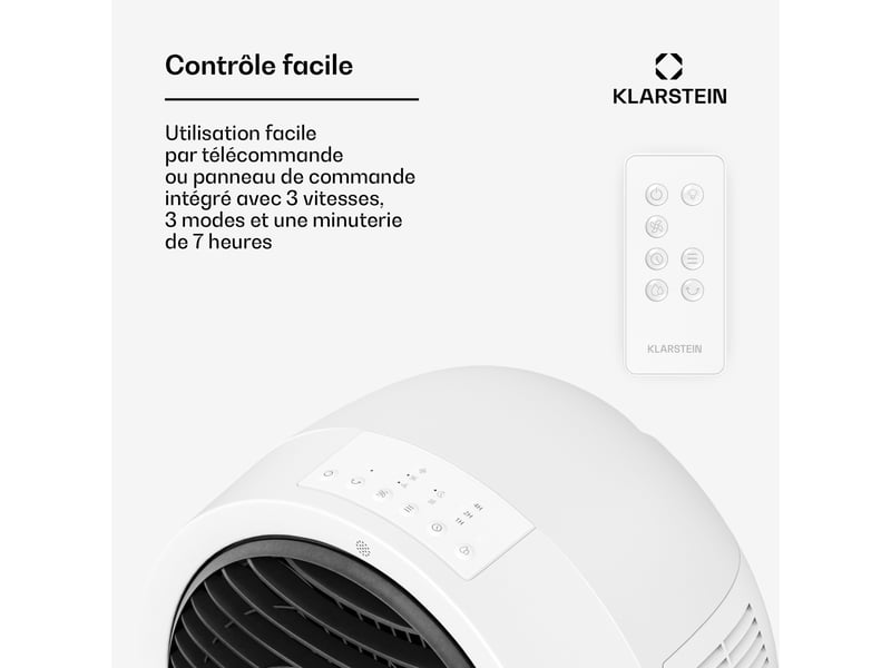 Klarstein whirlwind rafraîchisseur d'air 320 m³h 6l 30 m² 2 pains de glace 3 modes 60w blanc - Conforama D