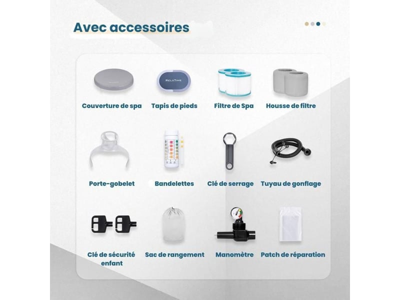  Spa gonflable carre 6 places 185x185 cm gris kit 15 pieces 406787_AACFO80199_6_DROPFR - Conforama D