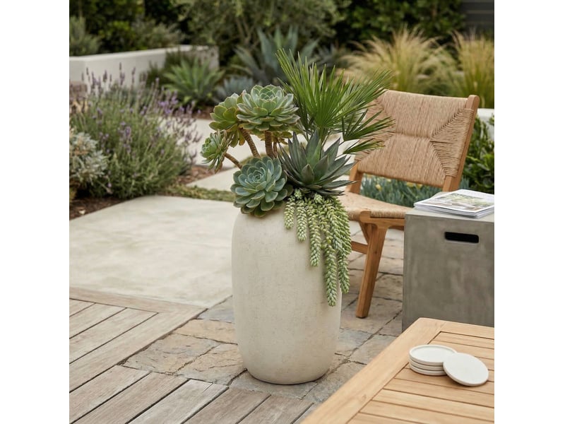  Pot de fleurs rond blanc en oxyde de magnésium 30 × 30 × 51 cm, fait main, pour intérieur et extérieur  - Conforama E
