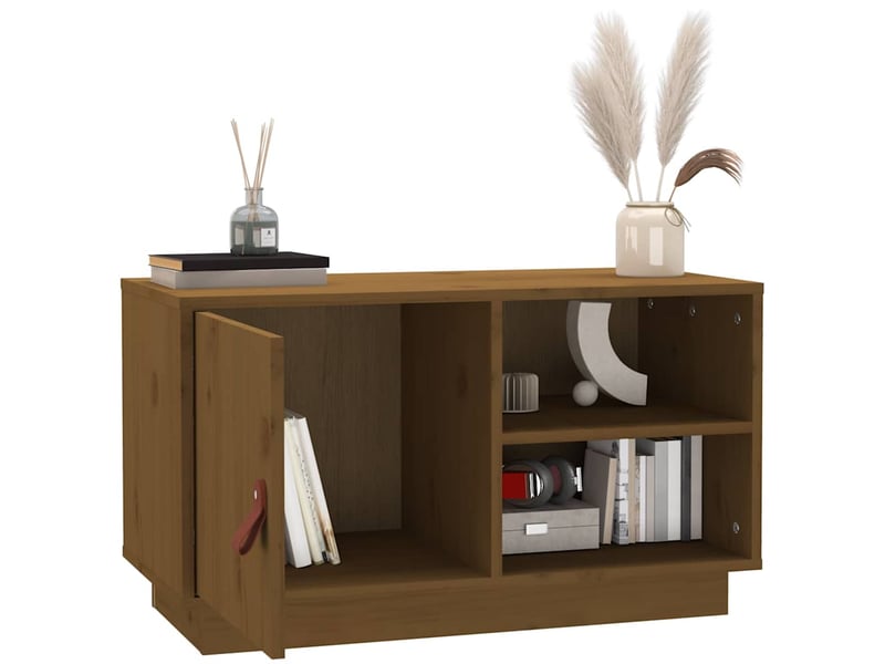  Meuble tv - banc tv - meuble de rangement marron miel 70x34x40 cm bois de pin massif  - Conforama E