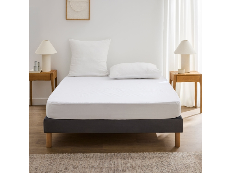  Pack literie protège matelas 140x190 imperméable + drap housse + 2 taies caramel  - Conforama E