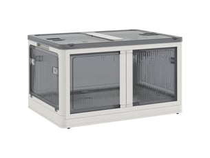 Boîte de rangement pliable et empilable 99l en plastique avec couvercle et 4 roulettes, accès à 5 côtés, blanc