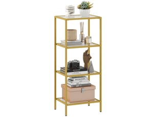 Étagère minimaliste à 4 niveaux en métal et verre trempé, 40 x 30 x 96,5 cm, couleur or
