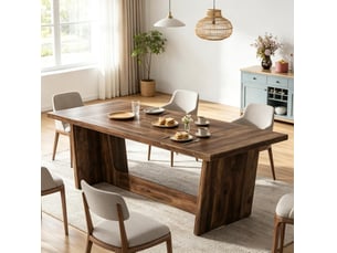 Table de salle à manger 6 à 8 places en bois marron, style campagne, idéale pour vos repas et réceptions