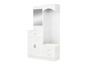 Vestiaire d'entrée avec meuble à chaussures banc et miroir blanc 110x33x185.5 cm