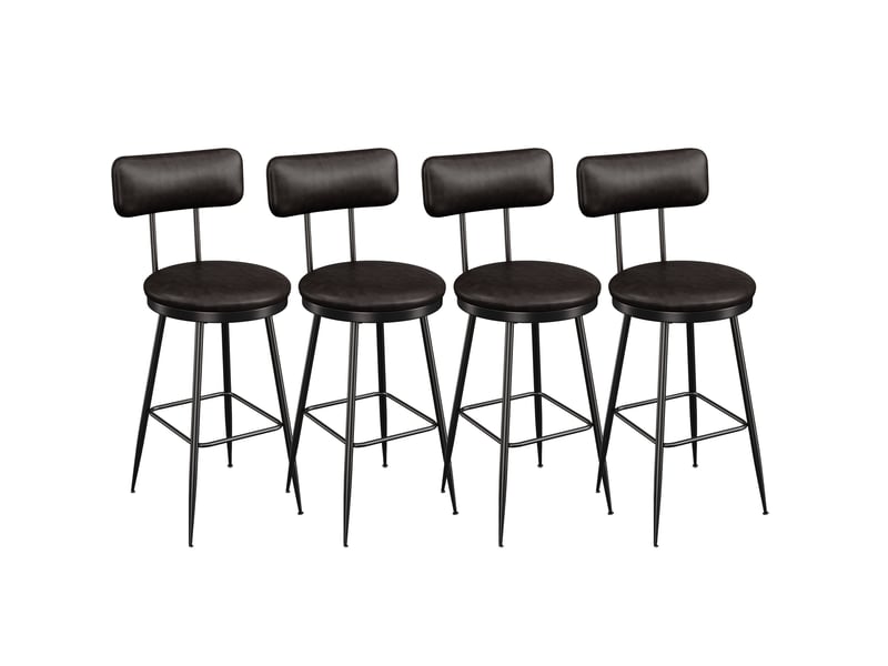  Tabourets de bar lot de 4,chaise de cuisine haute,assise rembourrée, pu, pieds en métal,hauteur d'assise 65 cm, noir  - Conforama A