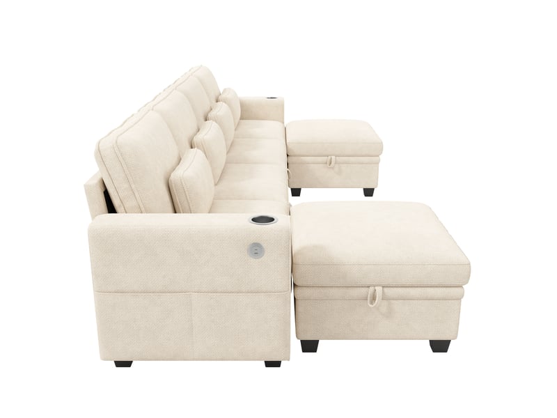  Canapé ul convertible beige 6 places 278 × 148,5 × 88 cm, rangement et usb-c Fay Lum - Conforama R