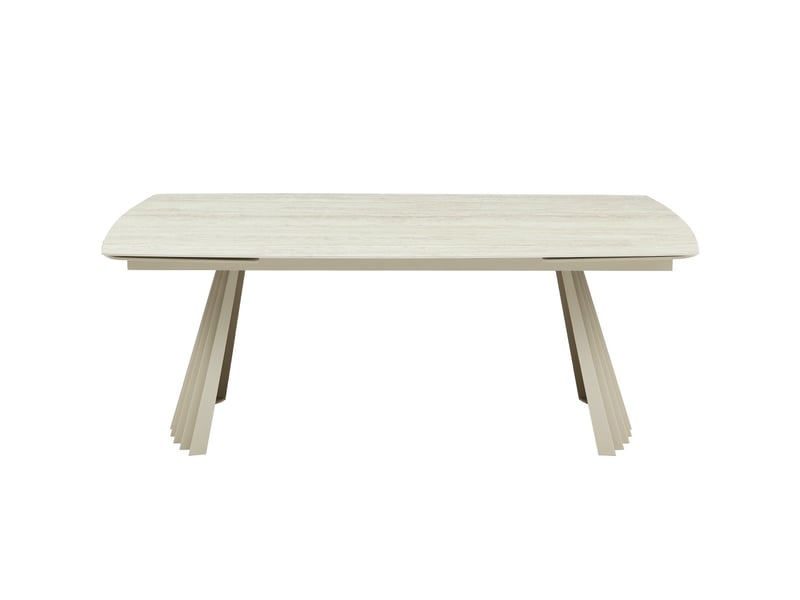  Table à manger rectangulaire extensible 8-12 pers. En céramique effet travertin et piètement blanc 200-300x100 cm - bruma Bruma - Conforama C