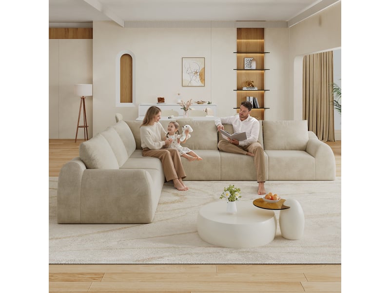 Canapé sans structure en mousse compressée 334 × 267 × 85 cm, kaki, tissu chenille, en l, sans montage, mousse haute élasticité - Conforama E