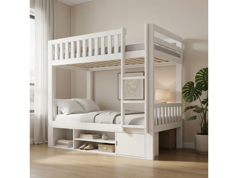  Gutenacht lit mezzanine 90x200 cm blanc avec bureau rabattable, étagères à chaussures et lattes  - Conforama D
