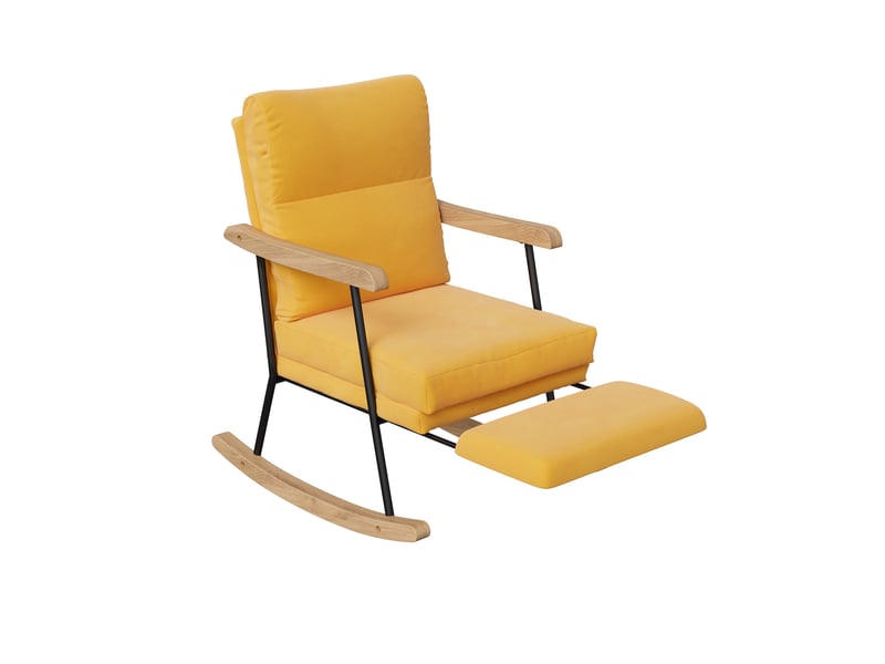  Fauteuil à bascule - 97,5x64,5x94cm - chaise basculant  en coton-lin avec repose-pieds coulissant &amp; armature métal - orange  - Conforama A