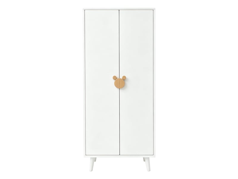  Armoire de chambre enfant 2 portes, penderie et compartiments, 70 × 55 × 170 cm, blanche, poignées ludiques sur pieds  - Conforama A