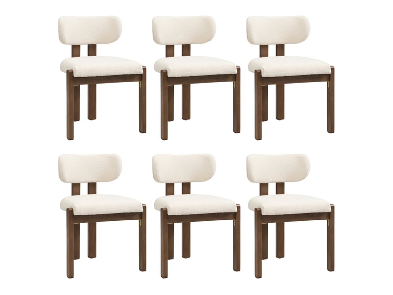  Chaise de salle à manger en bois d'hévéa massif tissu bouclé, dossier ergonomique incurvé, style nordique moderne  - Conforama A