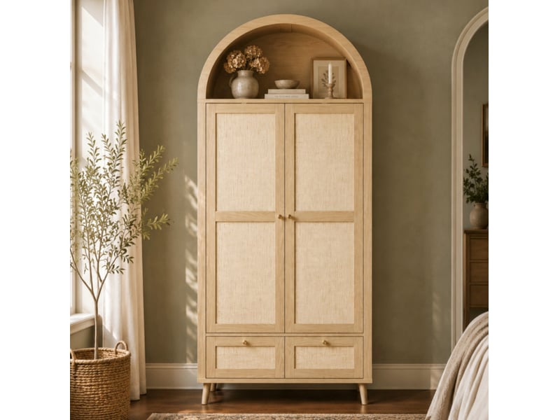  Armoire 80x55x180 cm 2 portes et 2 tiroirs décor chêne et beige  - Conforama B