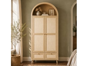 Armoire 80x55x180 cm 2 portes et 2 tiroirs décor chêne et beige