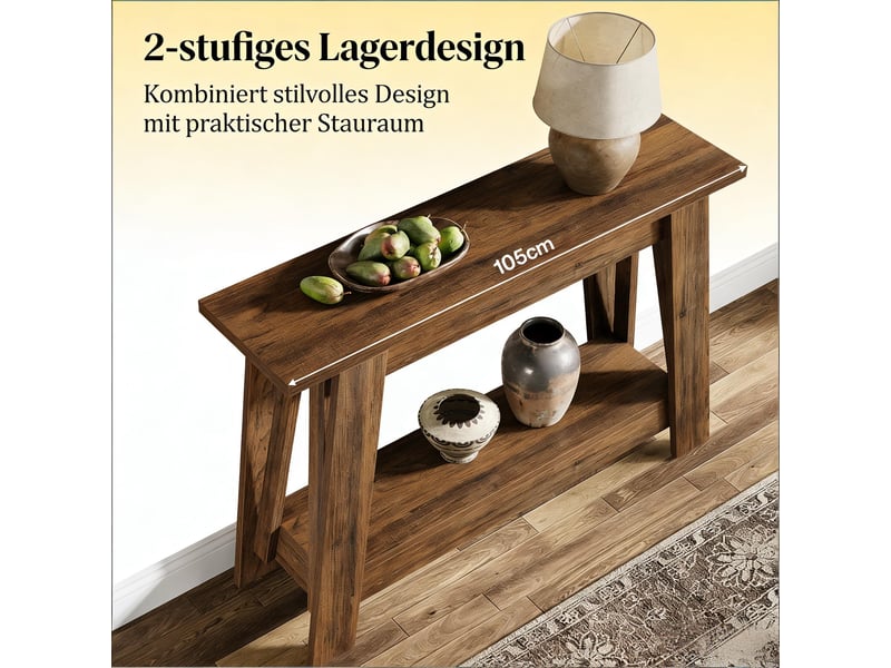 Console d'entrée rustique à 2 niveaux en mdf marron rustique 105x30x79,5 cm  - Conforama E