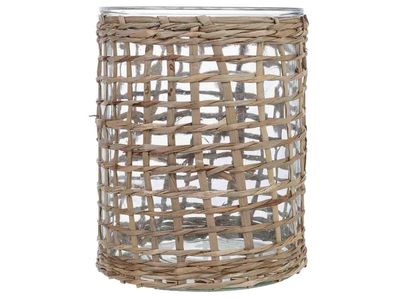  Bougeoir en verre recouvert de fibres naturelles marron d13x17 h cm  - Conforama B