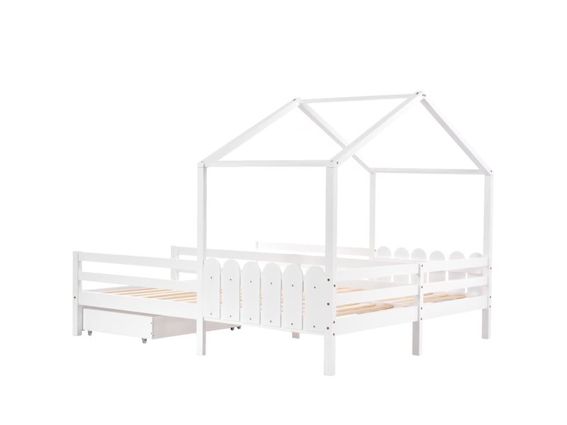 Lit cabane blanc 200x90 cm avec rangement et sommier à lattes - Conforama D