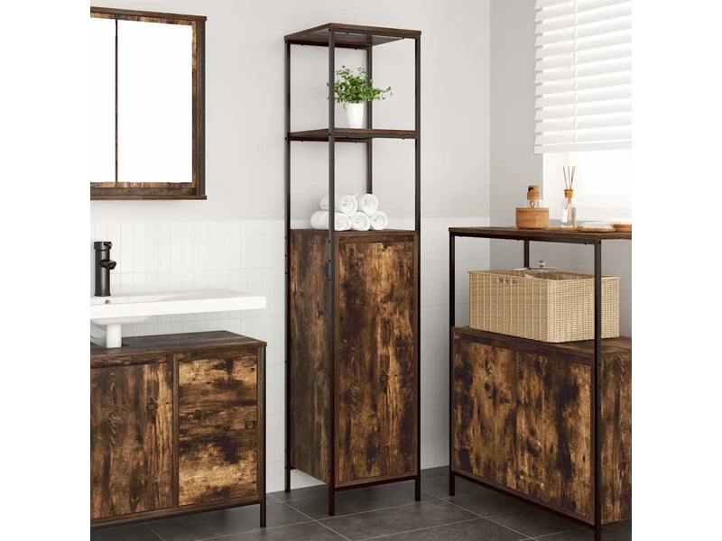 Meuble de salle de bain avec étagères chêne fumé 36x35x165 cm - Conforama B