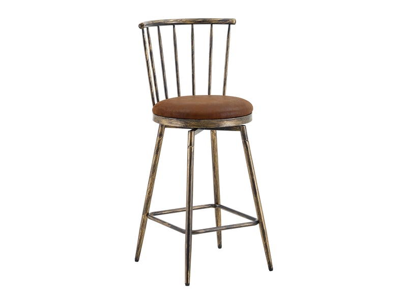 Tabouret de bar en tissu rembourré avec dossier spindel et repose-pieds, style industriel marron - Conforama A
