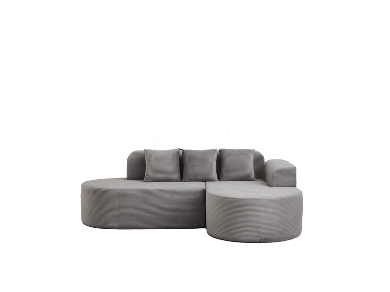  Canapé d'angle à méridienne incurvée avec 3 coussins, accoudoirs arrondis, en velours côtelé gris  - Conforama A