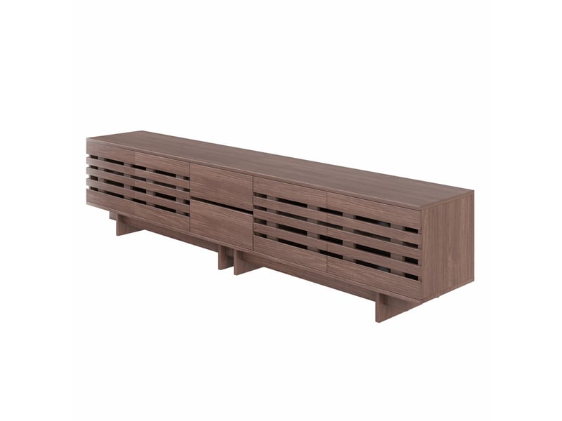 Meuble tv couleur noyer, meuble tv pour téléviseur jusqu'à 80 pouces, 4 portes, 2 tiroirs, 6 compartiments, 200 cm  - Conforama A