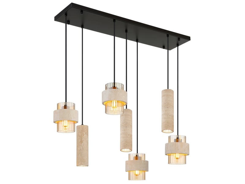  Globo daren suspension cluster, noir mat, abat-jour en verre ambré, 3 x gu10 4 x e27  - Conforama A