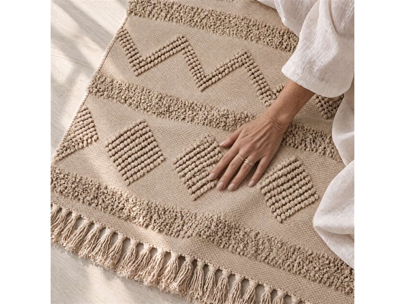  The white stone tapis berbère 140x200 cm beige | 100% coton, antidérapant et lavable à 30°c | motifs géométriques en relief style marocain pour salon et chambre  - Conforama D
