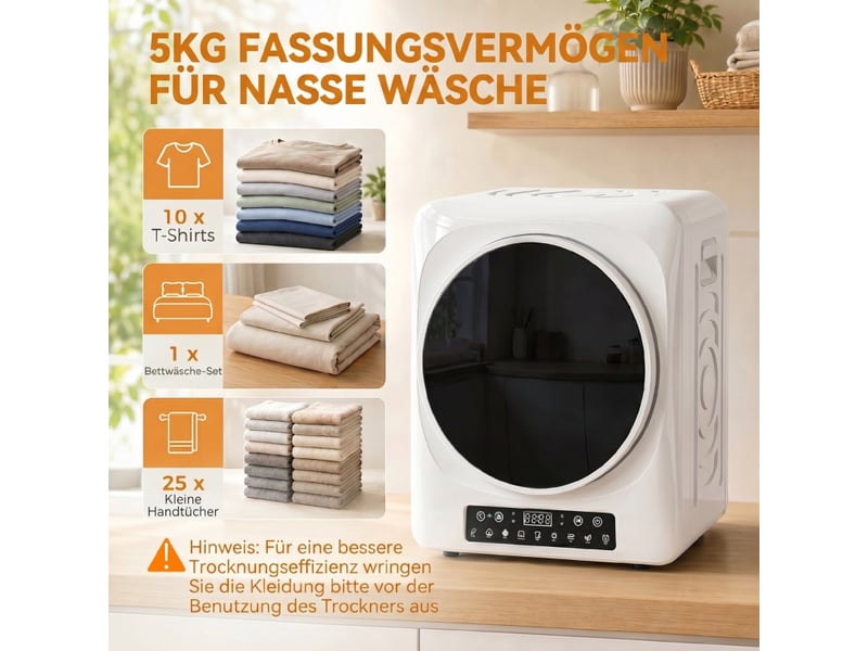  Sèche-linge - 5 kg - programmes de séchage - stainless steel - blanc - 49 x 43 x 61 cm - pose libre - linge quotidien B61-023V90WT - Conforama E