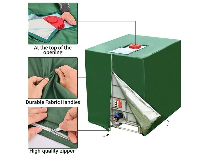 Bâche protection cuve ibc 1000l, 2 pièces 420d anti-uv anti-poussière avec fermeture éclair, couverture réservoir (116x100x120 cm) - Conforama B