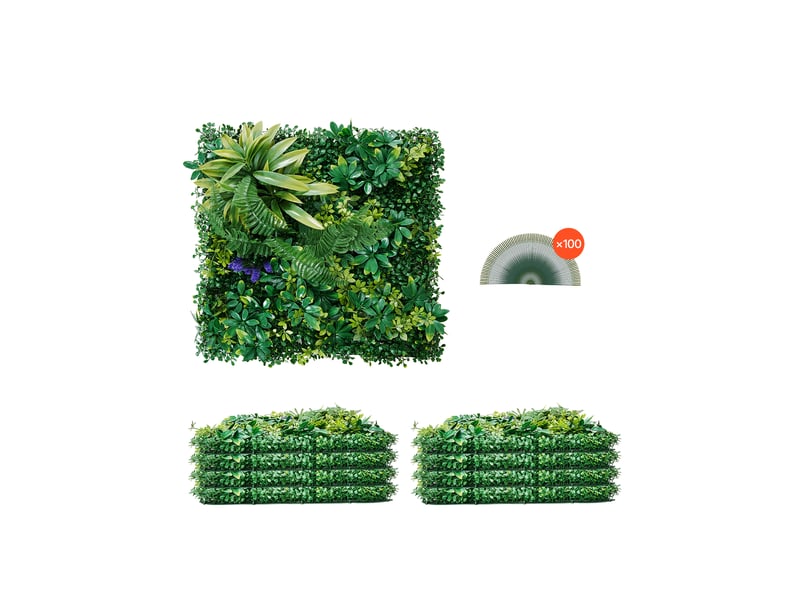 Mur vegetal artificiel, 8 pcs, panneau mural decoratif plante artificielle 3d emboitable, 50x50 cm, pour decoration interieure exterieure, couverture de cloture en lierre, brise-vue mural jardin  - Conforama A